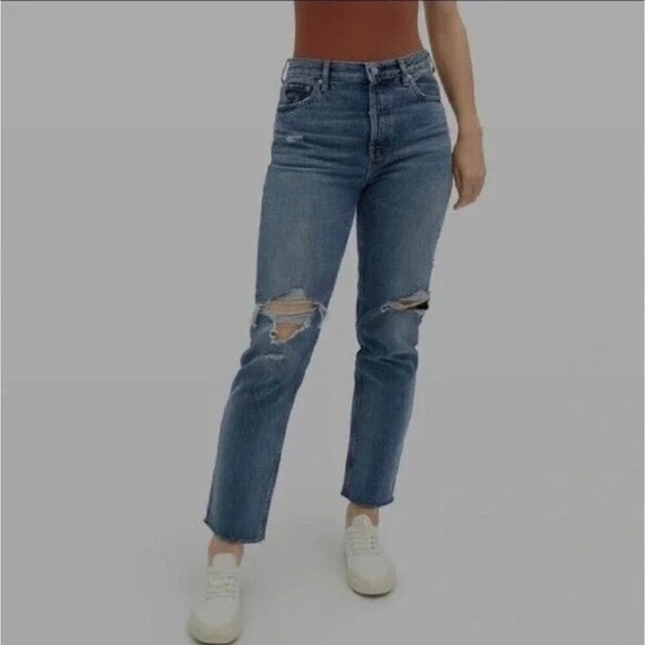 Everlane High Rise Distressed 90's The Cheeky Jeans Size 27 Crop Organic Cotton - Picture 1 of 12